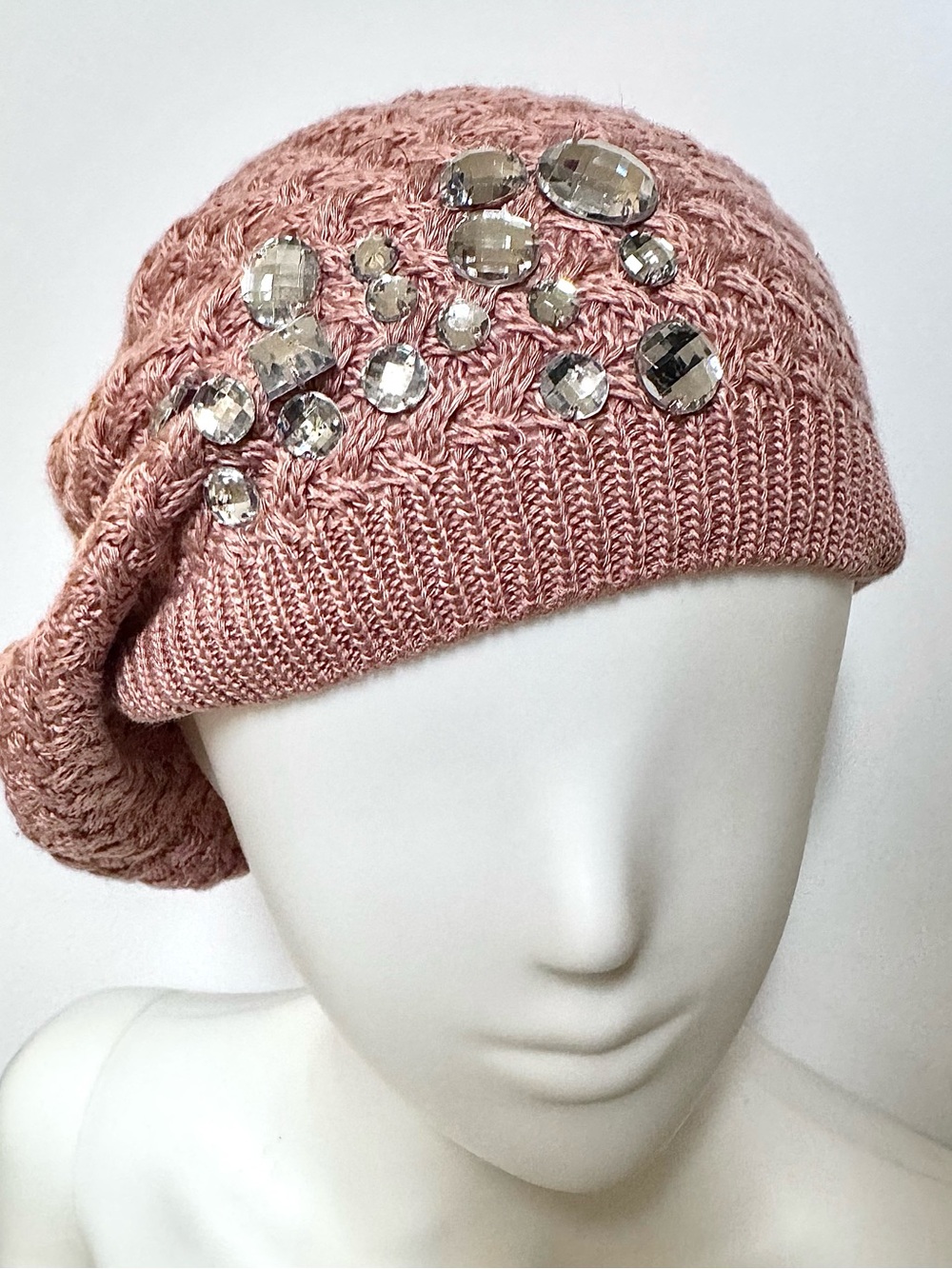 Crystal-Embellished Knit Beret - Pink